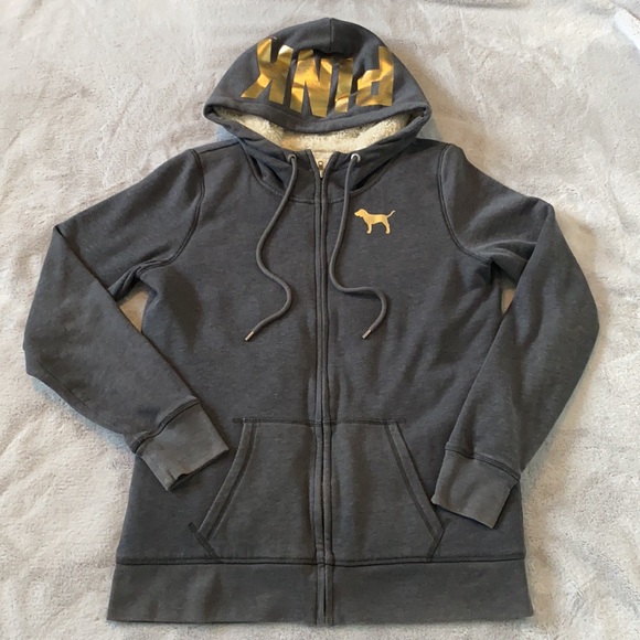 PINK Victoria's Secret Tops - Victoria’s Secret Pink Faux Fur Lined Full Zip Hoodie Size M